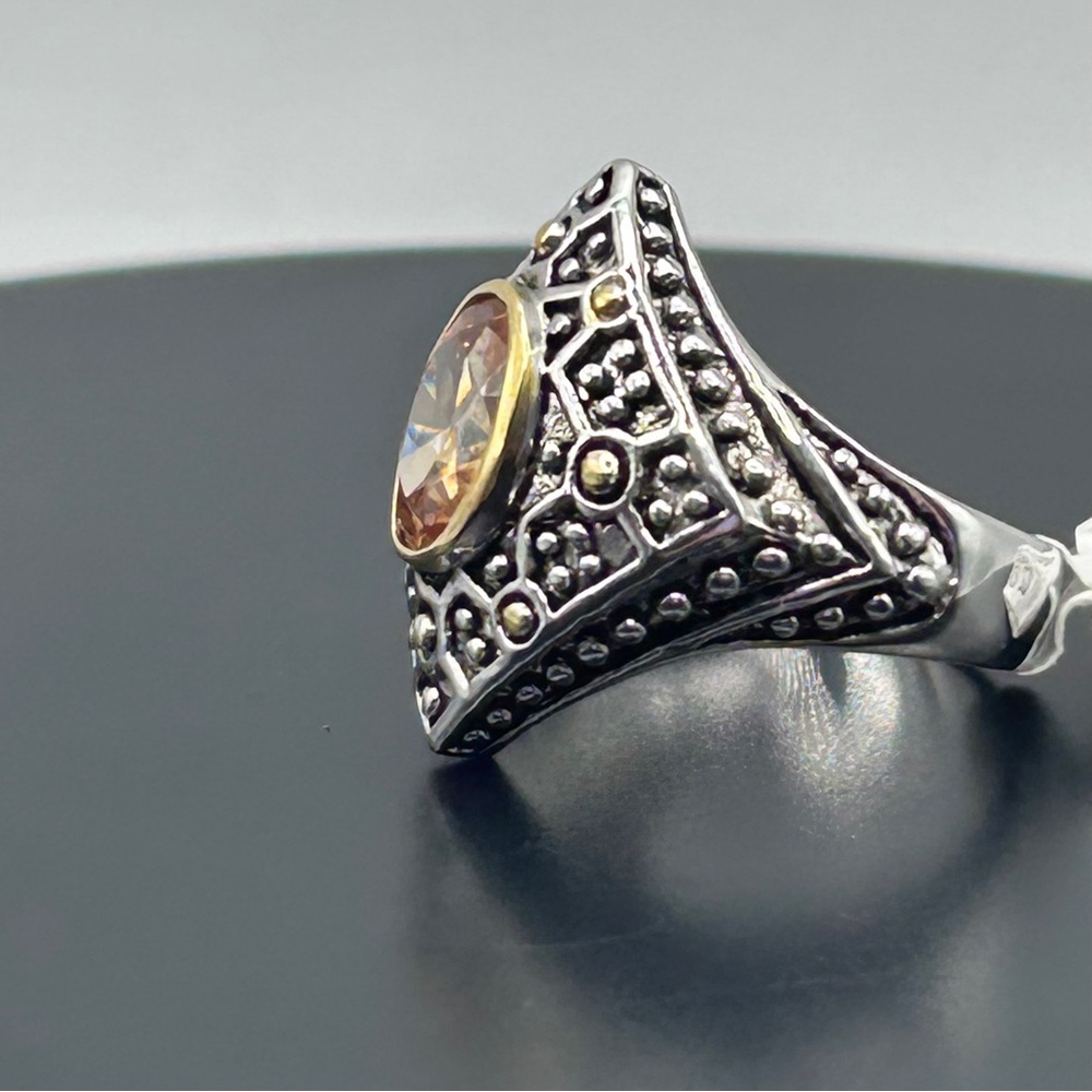 Dazzling 18KGE Two Tone Amber CZ Stone Size 7.5 Ring - Picture 9 of 14